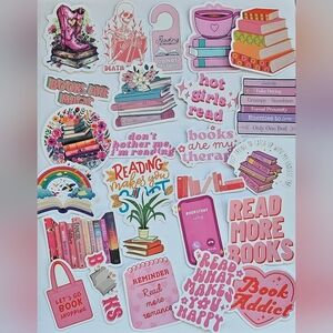 Pink bookworm, booknerd, girly book themed, Journaling,  stationary,  25pc